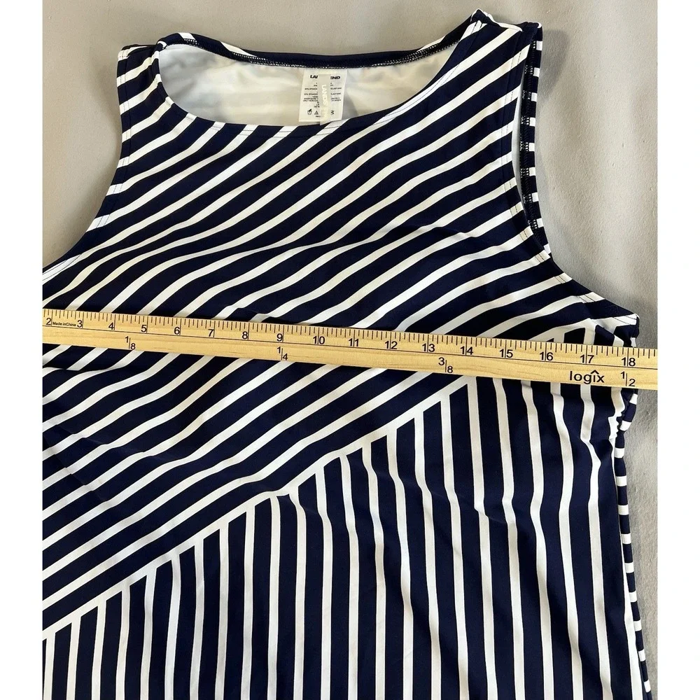 Lands End 14D Swimsuit‎ Tankini Tank Top Navy Blue Stripe High Neck UPF50 NWOT